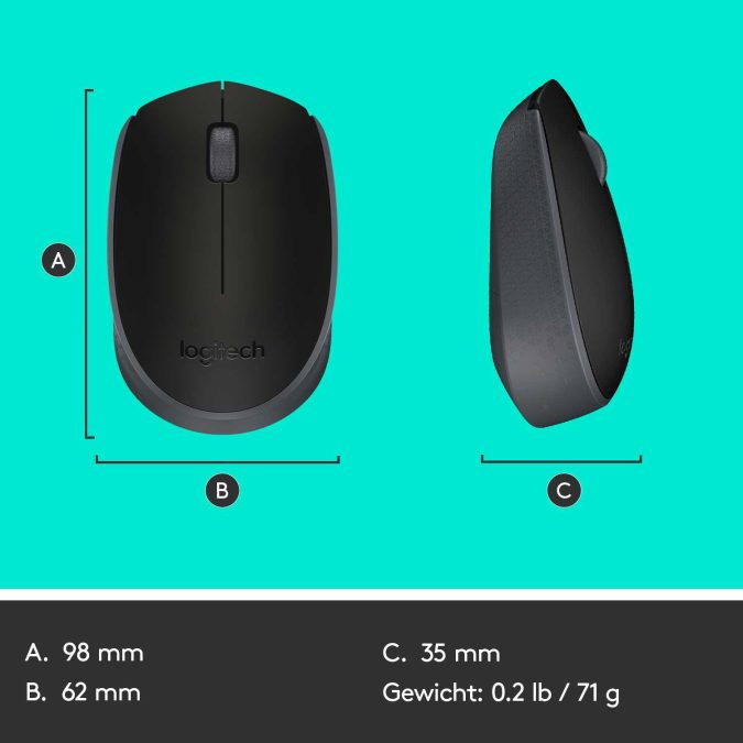 Мышь беспроводная Logitech M171 Black (черная, оптическая, 1000dpi, 2.4 GHz/USB-ресивер)(M/N: M-R0060 / C-U0010)