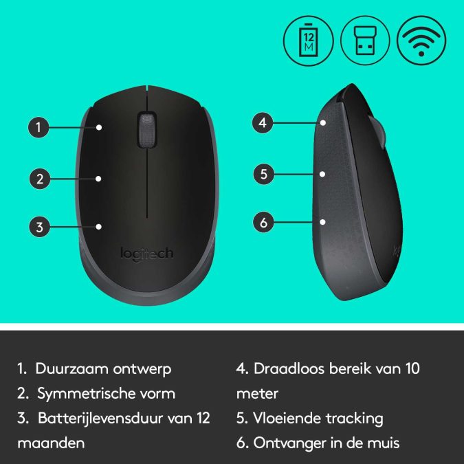 Мышь беспроводная Logitech M171 Black (черная, оптическая, 1000dpi, 2.4 GHz/USB-ресивер)(M/N: M-R0060 / C-U0010)