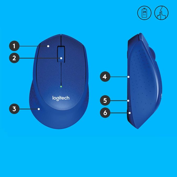 Мышь беспроводная Logitech M330 Silent Plus Blue (синяя, оптическая, 1000dpi, 2.4 GHz/USB-ресивер, бесшумная, под правую руку) (M/N: M-R0051 / C-U0010)