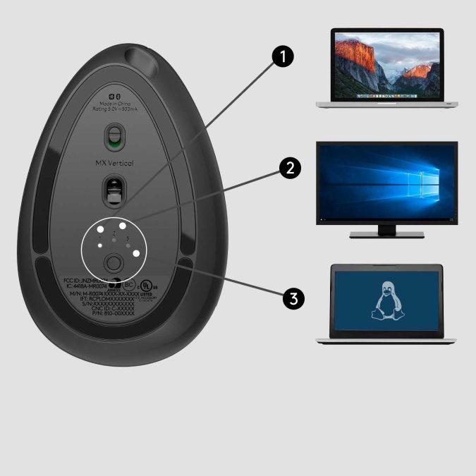 Мышь беспроводная Logitech MX Vertical (400-4000 dpi, Bluetooth, 2.4 GHz/USB-ресивер (Logitech Unifying®), 4 настраиваемые кнопки, перезаряжаемая литий-полимерная батарея (240 мА·ч)), (M/N: M-R0074 / C-U0007)