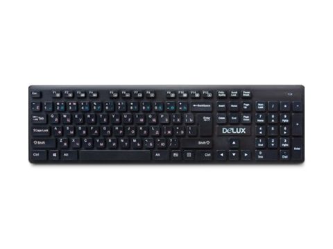 Клавиатура, Delux, DLK-150GB, Ультратонкая, Беспроводная 2.4ГГц, Кол-во стандартных клавиш 104, 12 мультимедиа-клавиш (FN), Размер: 433*124*20,7 мм., Анг/Рус/Каз, Чёрный