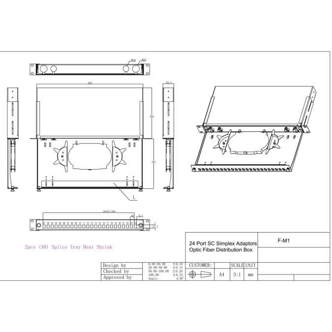 Оптический кросс, SHIP, F-M1, 19" (1U), 24 Порта SC, Simplex, LC Duplex, Без адаптеров, Чёрный