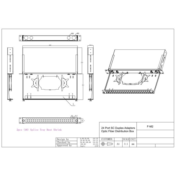 Оптический кросс, SHIP, F-M2, 19" (1U), 24 Порта SC Duplex, Без адаптеров, Чёрный