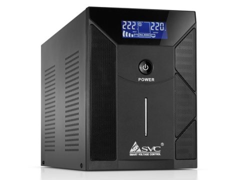 Источник бесперебойного питания, SVC, V-3000-F-LCD, Smart, USB, Мощность 3000ВА/1800Вт, Диапазон работы AVR: 175-275В, Бат.: 12В/7,5 Ач*4шт., 4 вых: Shuko CEE7, Чёрный