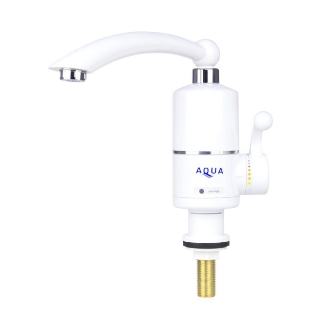 Бытовой кран с подогревом воды, AQUA, WH101W, 220В, Температура нагрева до +60 С, Длина кабеля 1.5м, Белый