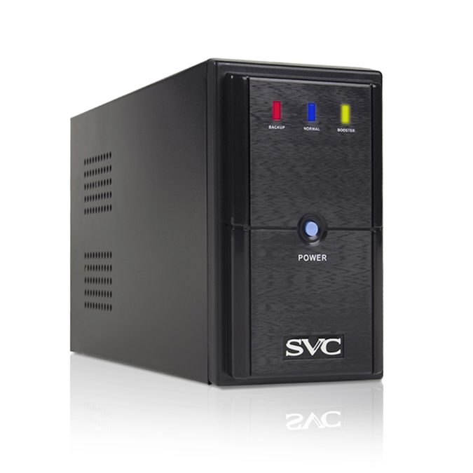 Источник бесперебойного питания, SVC, V-600-L, Мощность 600ВА/360Вт, Диапазон работы AVR: 165-275В, AVR в режиме Booster: 138-292В, Бат.: 12В/7.5 Ач*1шт., 3 вых.: 2 Shuko CEE7+1 IEC C13 (Bypass), Чёрный