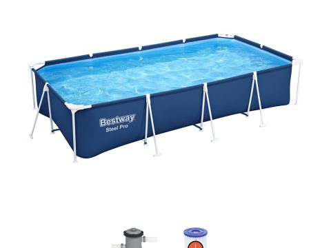 Каркасный бассейн Steel Pro 400 х 211 х 81 см, BESTWAY, 56424, Винил, 5700 л., Стальной каркас, Ф-насос 58381 (1249л/ч), Синий, Цветная коробка