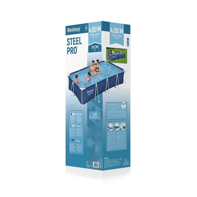 Каркасный бассейн Steel Pro 400 х 211 х 81 см, BESTWAY, 56424, Винил, 5700 л., Стальной каркас, Ф-насос 58381 (1249л/ч), Синий, Цветная коробка