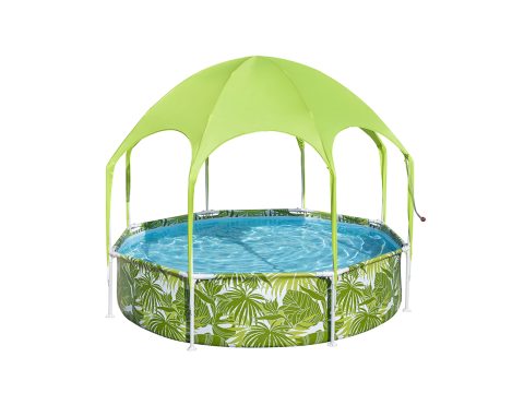 Каркасный бассейн Steel Pro Splash-in-Shade 244 х 51 см, BESTWAY, 56432, Винил, 1688 л., С навесом, Встроенный разбрызгиватель, Зелёный, Цветная коробка