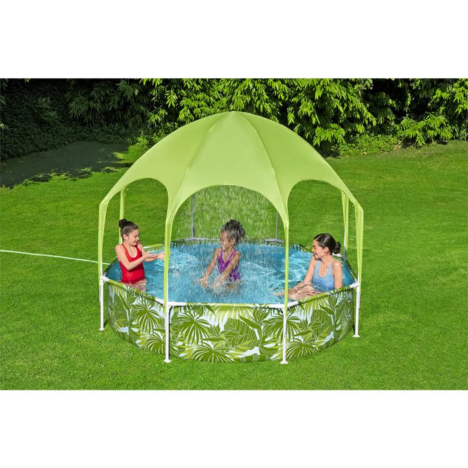 Каркасный бассейн Steel Pro Splash-in-Shade 244 х 51 см, BESTWAY, 56432, Винил, 1688 л., С навесом, Встроенный разбрызгиватель, Зелёный, Цветная коробка