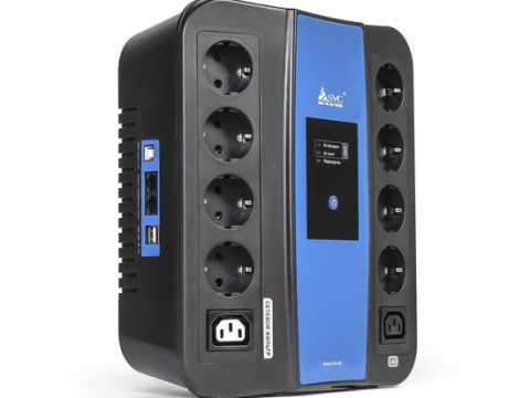 Источник бесперебойного питания, SVC, U-1000, Smart, USB, Мощность 1000ВА/600Вт, Диапазон работы AVR: 165-275В, Бат.: 12В/9 Ач., 8 вых.: Shuko CEE7(4 с работой от батареи,4 сетевой фильтр), 2 вых.: IEC C13, Защита тел. линии, USB 5В/2А*2 шт., Чёрно-синий