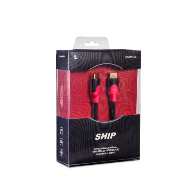 Интерфейсный кабель, SHIP, SH6016-5B, HDMI-HDMI, 30В, Блистер, Контакты с золотым напылением, 5 м, Чёрный
