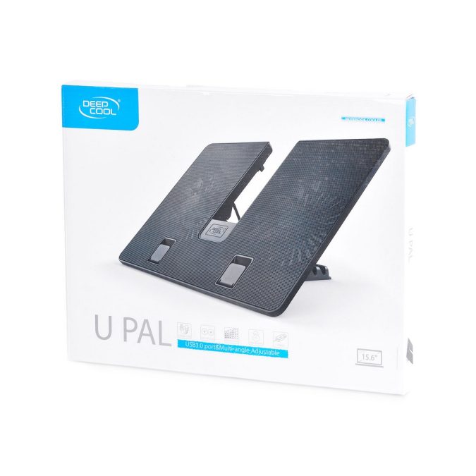 Охлаждающая подставка для ноутбука, Deepcool, U PAL DP-N214A5_UPAL, 15.6", Вентилятор 2*14см, 1000±10%RPM, Сквозной USB 2.0, 26,3дБл, Габариты 390х280х27,5мм, Чёрный