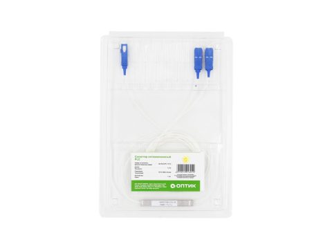 Сплиттер оптоволоконный, А-Оптик, PLC-1х2, SC/UPC-SC/UPC 1.5м, SM 1210-1650, 0.9мм,
