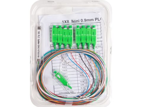 Сплиттер оптоволоконный, А-Оптик, PLC-1х8, SC/APC 1.5м, SM 1260-1650, 0.9мм