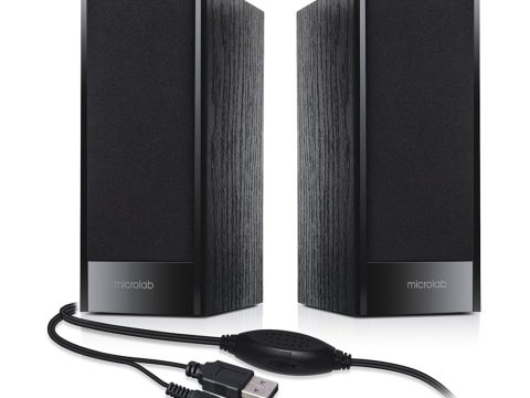 Колонки, Microlab, B56(USB), 2.0, 3Вт (1,5Вт*2), USB (питание), Проводной пульт ДУ, Дерево (МДФ). Чёрный