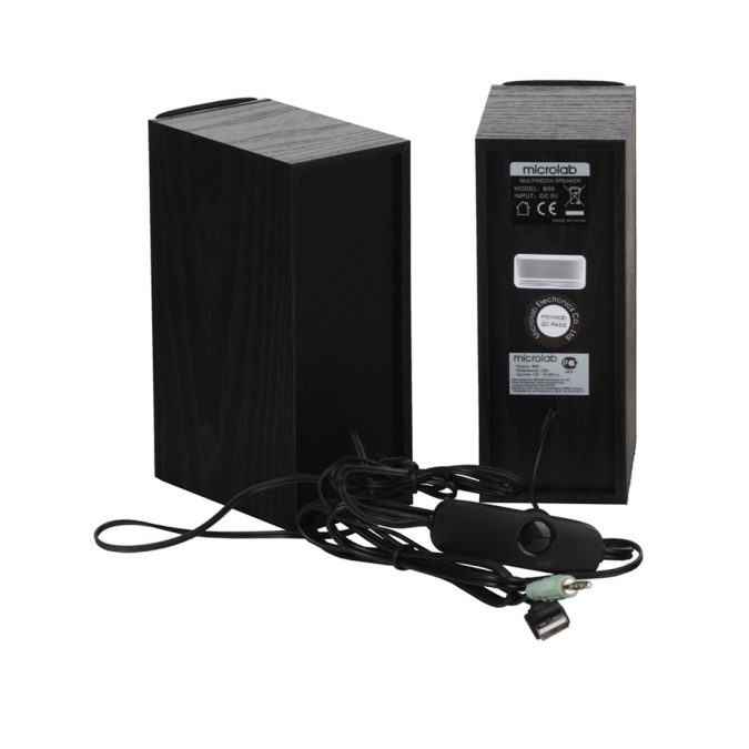 Колонки, Microlab, B56(USB), 2.0, 3Вт (1,5Вт*2), USB (питание), Проводной пульт ДУ, Дерево (МДФ). Чёрный