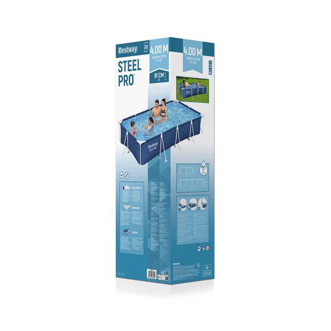 Каркасный бассейн Steel Pro 400 х 211 х 81 см, BESTWAY, 56405, Винил, 5700 л., Стальной каркас, Синий, Цветная коробка