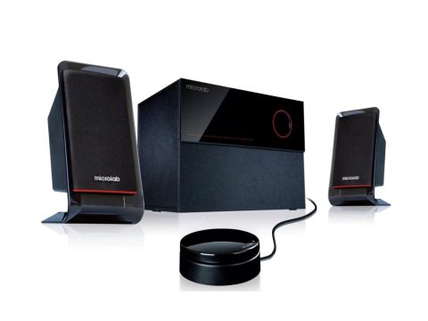 Акустическая система, Microlab, M-200 (09), 2.1, 40Вт (12Вт*2+16Вт), Выход 2RCA/Для наушников 3.5 MiniJack, Вход 2RCA, Проводной пульт ДУ, Чёрный