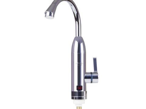 Бытовой кран с подогревом воды, AQUA, WH103W, 220В, Вертикальная установка. Температура нагрева до +60 С, Датчик температуры, Длина кабеля 1.5м, Серебристый