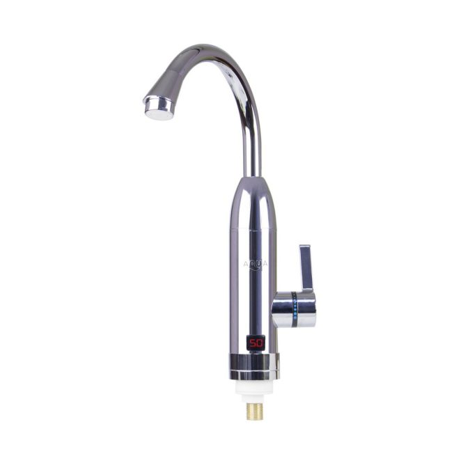 Бытовой кран с подогревом воды, AQUA, WH103W, 220В, Вертикальная установка. Температура нагрева до +60 С, Датчик температуры, Длина кабеля 1.5м, Серебристый