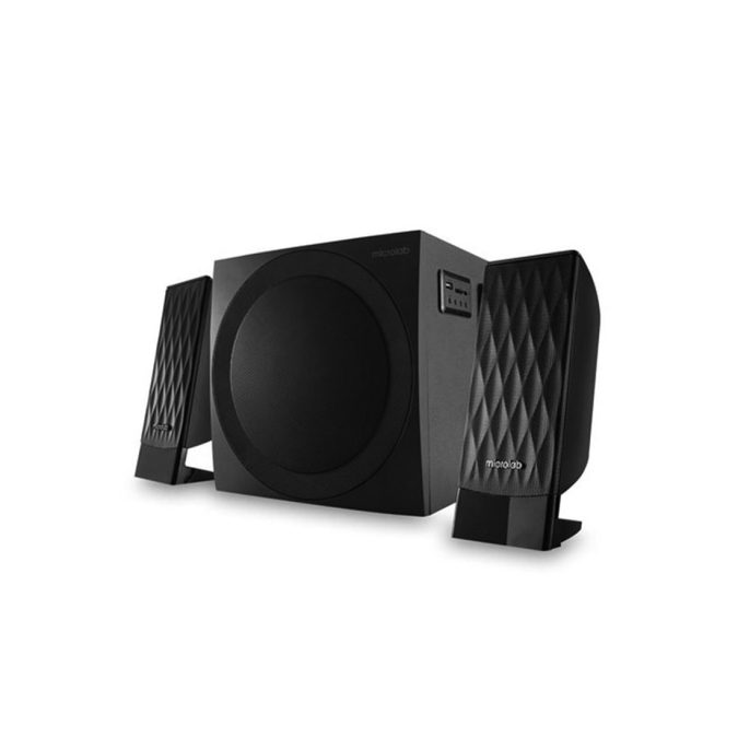 Акустическая система, Microlab, M300U, 2.1, 38Вт (12Вт*2+14Вт), Выход 2RCA, FM радио, SD, USB, Вход 3,5 MiniJack, Чёрный