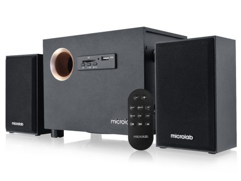 Акустическая система, Microlab, M-105R, 10Вт (2,5Вт*2+5Вт), Выход 2RCA, Вход 3.5 MiniJack, FM, USB, SD-карта, Чёрный
