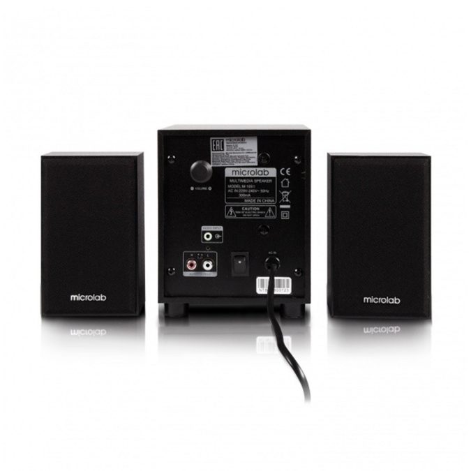 Акустическая система, Microlab, M-105R, 10Вт (2,5Вт*2+5Вт), Выход 2RCA, Вход 3.5 MiniJack, FM, USB, SD-карта, Чёрный