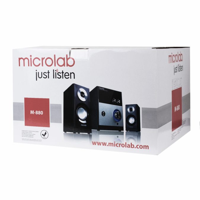 Акустическая система, Microlab, M-880, 2.1, 40Вт(12Вт*2+16Вт), Выход 2RCA, Вход 3,5 MiniJack, Технология обработки низких частот X-Bass, Чёрный