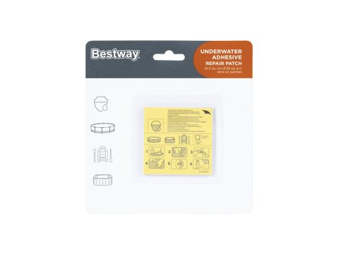 Ремонтный набор Underwater Adhesive 6.5 х 6.5 см х 10шт., BESTWAY, 62091, Винил, Водостойкий, Прозрачный, Блистер