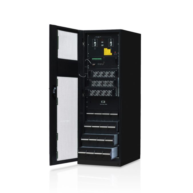 Источник бесперебойного питания, SVC RB060/20X, 60кВа/54кВт, Тип: модульный, 3-фазы 380В/400В/415В, Подключение модулей: до 3 шт. PM20X, Батареи: внутренняя установка в спец. картриджи, Макс. количество бат. 160шт*9Ач, Коэффициент мощности 0.9, Частота 40-70Гц.