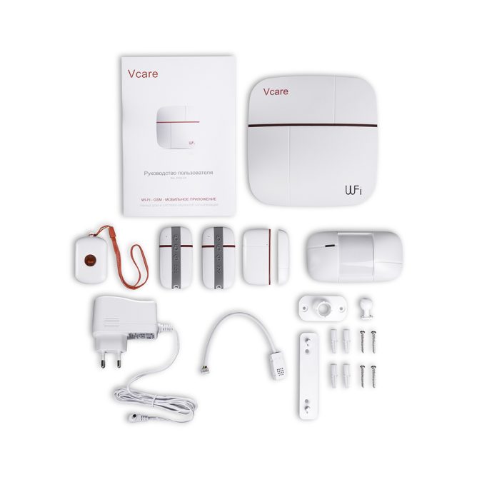 Беспроводной комплект системы безопасности, Patrol Hawk, A V-care (Стандарт), Wi-Fi, GSM, 1x панель сигнализации, 1x датчик движения, 1x датчик размыкания, 2x пульт управления, 1x кнопка вызова, 1x датчик температуры и влажности. Уточняйте работоспособность ПО на своем устройстве.