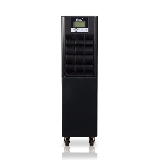 Источник бесперебойного питания, SVC, PTS-6KL-LCD, Мощность 6кВА/6кВт, PTS-серия, On-Line, LCDRS-232, SMART, Диапазон работы AVR: 110-288В, Бат.: 12В/7Ач*16шт., Клеммная колодка, Вентилятор: 12см*1шт., Чёрный