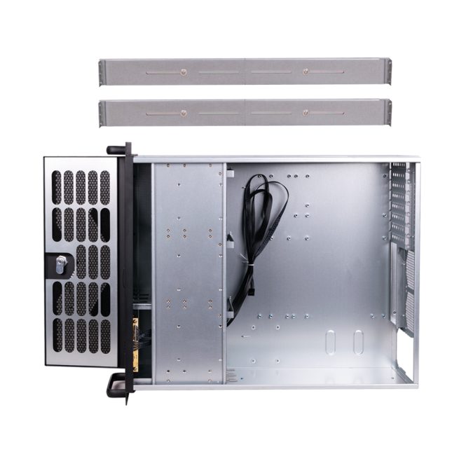 Компьютерный корпус с салазками, Delux, DLC-MU415, ATX/Micro-ATX/Mini-ITX, Высота процессорного кулера до 150мм, Длина VGA до 330мм, 10*3.5"/3*2.5, Сталь, 19" 4U, 550*430*176 мм, салазки DLA-419, Чёрный, Без Б/П, Заводская Сборка (Oригинал)