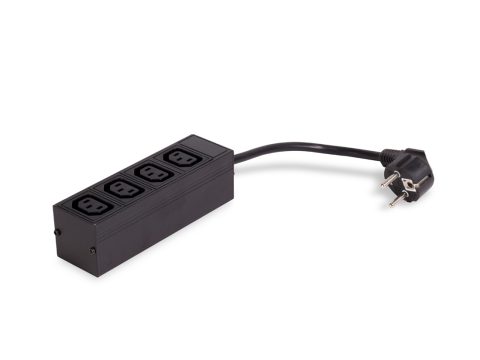 Переходник, SVC, Schuko на 4хС13 , C Schuko на 4 разъёма IEC C13, Кабель 3Gх1,5мм, Длина кабеля 20 cм, Вилка: 16А, Чёрный