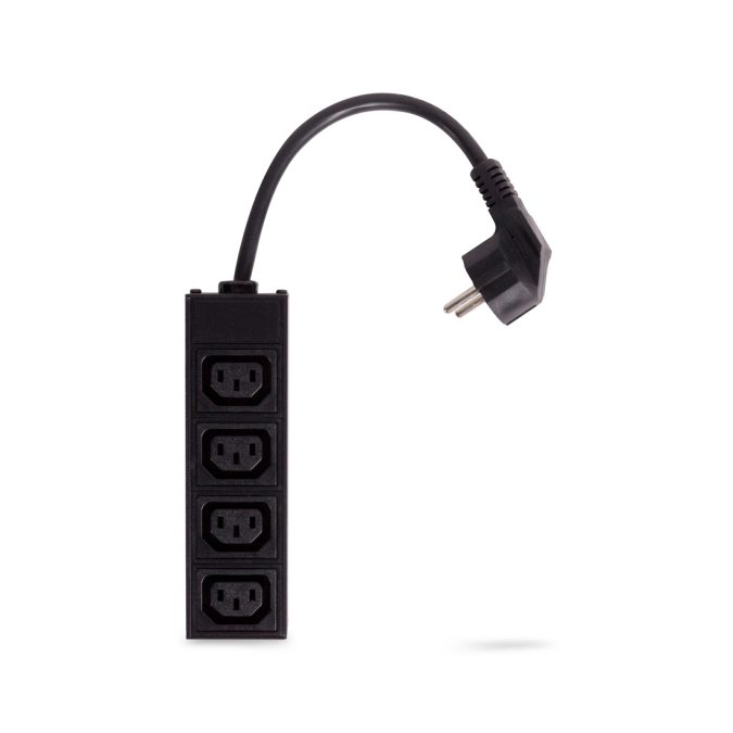 Переходник, SVC, Schuko на 4хС13 , C Schuko на 4 разъёма IEC C13, Кабель 3Gх1,5мм, Длина кабеля 20 cм, Вилка: 16А, Чёрный