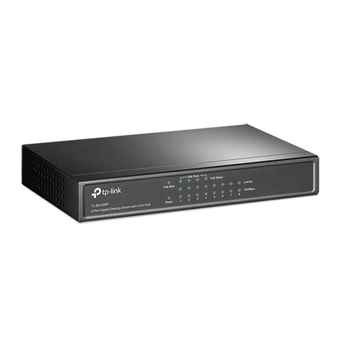 Коммутатор, TP-Link, TL-SG1008P, Настольный, 8 портов 10/100/1000M RJ45, 4 порта PoE, ( Бюджет 55Вт ) Неуправляемый, Корпус металл