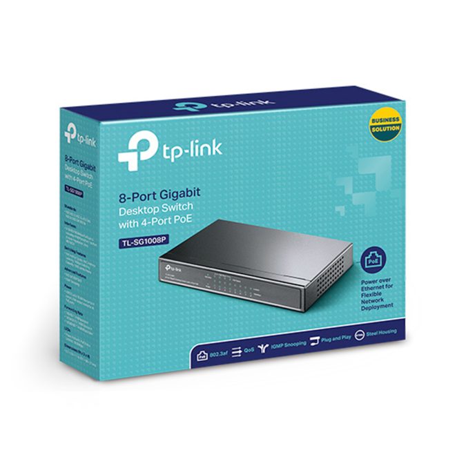 Коммутатор, TP-Link, TL-SG1008P, Настольный, 8 портов 10/100/1000M RJ45, 4 порта PoE, ( Бюджет 55Вт ) Неуправляемый, Корпус металл
