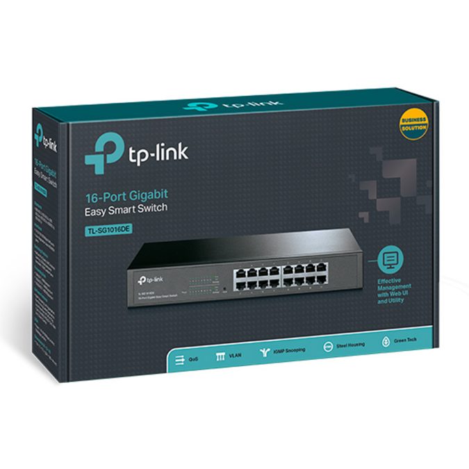 Коммутатор, TP-Link, TL-SG1016DE, 19-дюймовый стоечный, 16 портов 10/100/1000M RJ45, Настраиваемый(Easy Smart), Корпус металл, 1U
