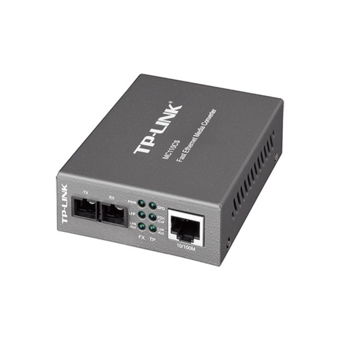 Mедиаконвертер, TP-Link, MC110CS, 10/100 Мбит/с RJ45 - 100 Мбит/с разъём SC (одномодовый оптоволоконный кабель), полнодуплексный, до 20км, переключающийся адаптер питания, возможность установки в шасси