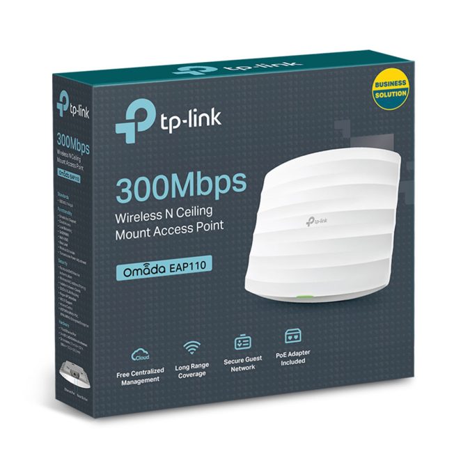Wi-Fi точка доступа, TP-Link, EAP110, Потолочная, 2.4 Ггц, 300 Мбит/с 1 порт Fast Ethernet.