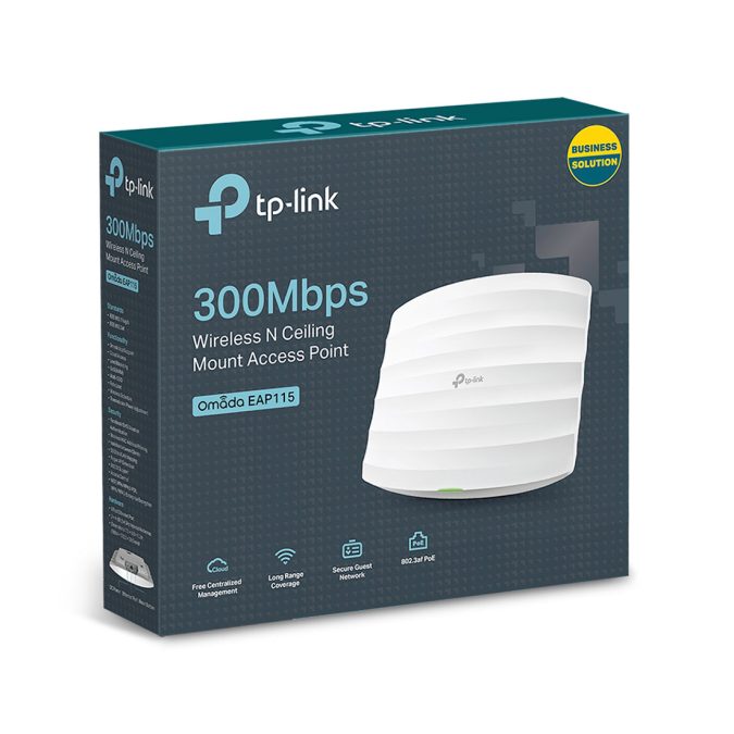 Wi-Fi точка доступа, TP-Link, EAP115, Потолочная, 2.4 Ггц, 300 Мбит/с 1 порт Fast Ethernet.