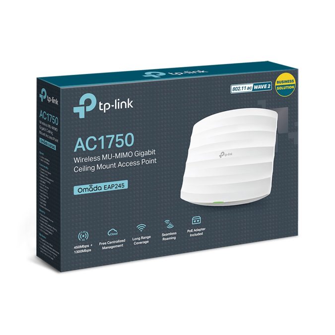 Wi-Fi точка доступа, TP-Link, EAP245, Потолочная, AC1750 Мбит/с, 1 порт 10/100/1000 Мбит/с с поддержкой PoE