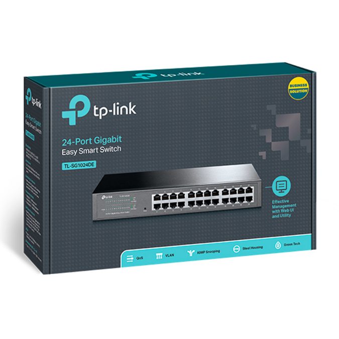 Коммутатор, TP-Link, TL-SG1024DE, 19-дюймовый стоечный, 24 порта 10/100/1000M RJ-45, Управляемый (Easy Smart), Корпус металл, 1U