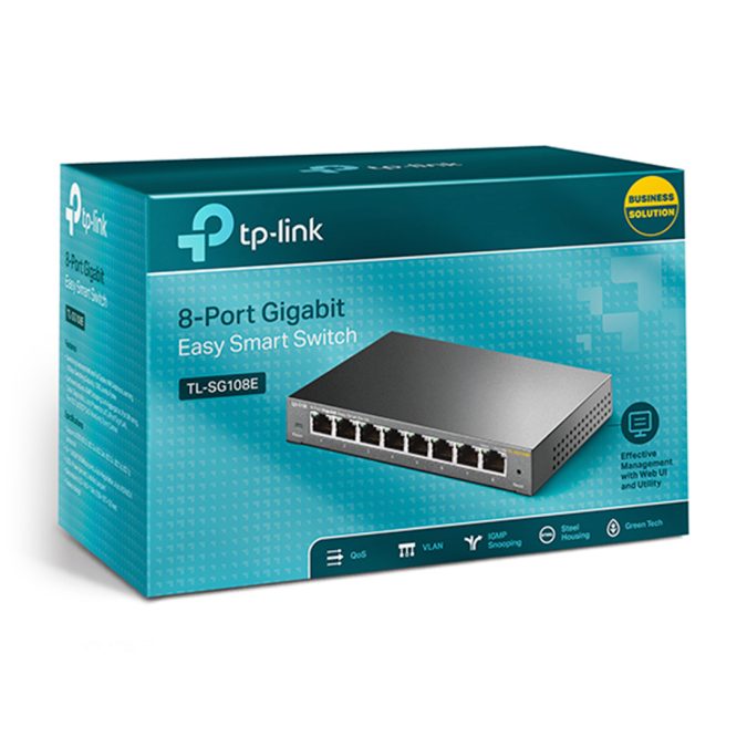 Коммутатор, TP-Link, TL-SG108E, Настольный, 8 портов 10/100/1000M, Управляемый (Easy Smart), Корпус металл