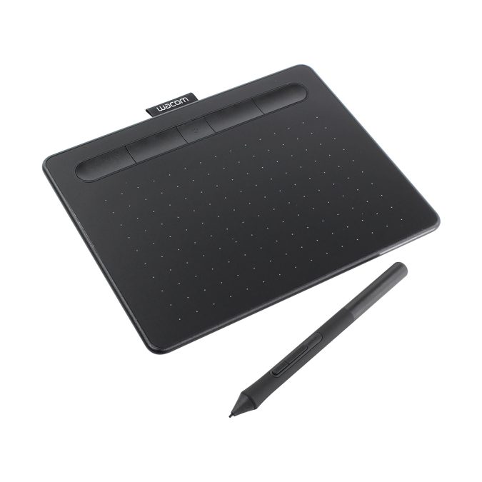Графический планшет, Wacom, Intuos Small Bluetooth (CTL-4100WLK-N), Разрешение 2540 lpi, Чувствительность к нажатию 4096, 4 программируемые клавиши, 2 клавиши на пере, Размер планшета 200*160*8,8 мм, Чёрный