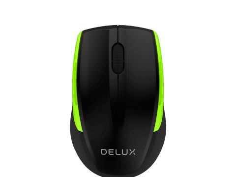 Компьютерная мышь, Delux, DLM-321OGB, Оптическая, 800/1000/1600 dpi,Беспроводная 2.4ГГц, Нано-ресивер, Эффективная дистанция 10 м., Чёрно-зелёный