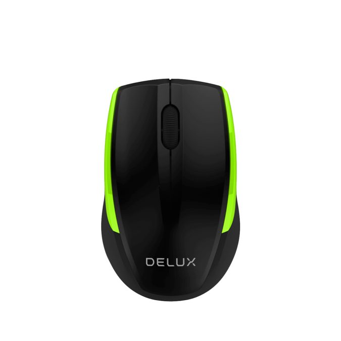 Компьютерная мышь, Delux, DLM-321OGB, Оптическая, 800/1000/1600 dpi,Беспроводная 2.4ГГц, Нано-ресивер, Эффективная дистанция 10 м., Чёрно-зелёный