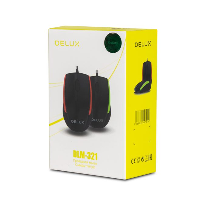 Компьютерная мышь, Delux, DLM-321OUB, Оптическая, USB, 1000 dpi, Длина провода 1,6м, Чёрный