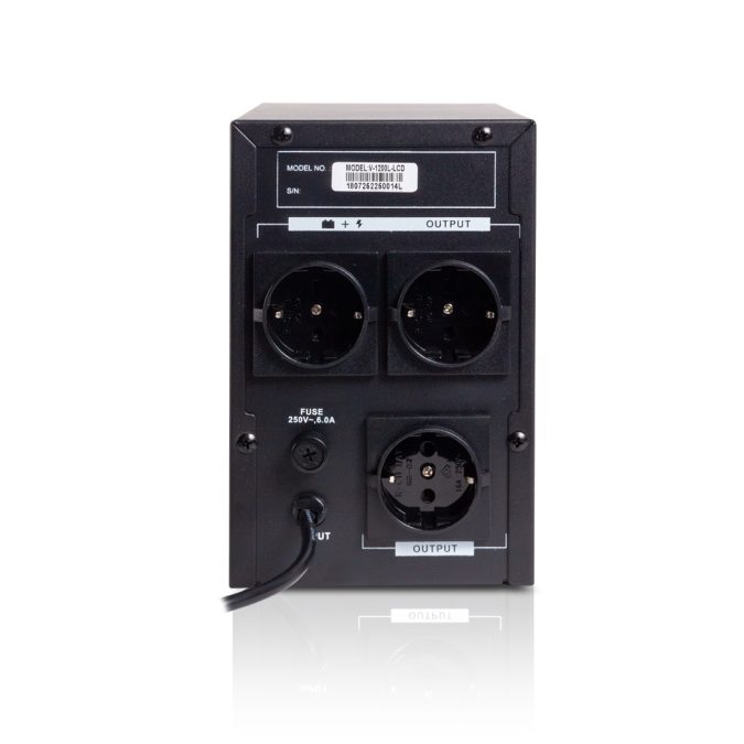 Источник бесперебойного питания, SVC, V-1200-L-LCD, Мощность 1200ВА/720Вт, Диапазон работы AVR: 165-275В, Бат.: 12В/7 Ач*2шт., 3 вых.: Shuko CEE7., Чёрный